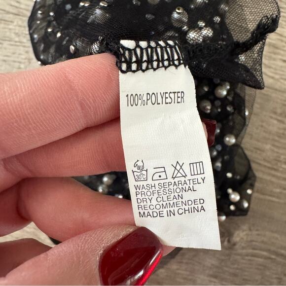 Pearl Rhinestone Mesh Cropped Tank Top Crewneck Sleeveless See Through Sheer Top - Picture 5 of 8